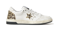 SNEAKER WEEK STAR IN PELLE BIANCA CON DETTAGLI GLITTER LEOPARDATI ED EFFETTO USED